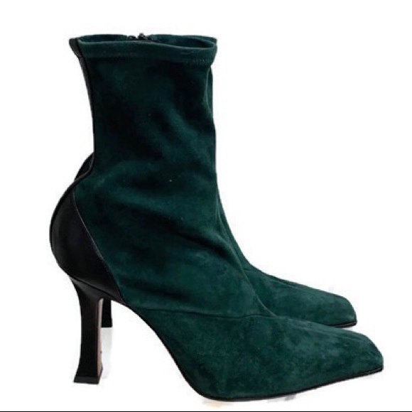 Celine Madame Green Suede Booties Ankle Boots - Picture 3 of 8